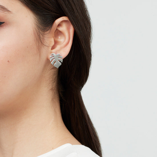 Mini Monstera Küpe - Gümüş